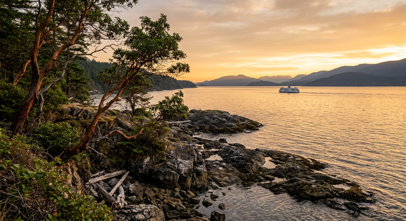 Rocky Sunshine Coast shoreline at golden hour
